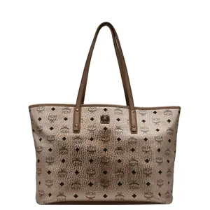 Pre-owned MCM Metallic Visetos Canvas and Leather Tote Bags Liz Medium Metallic Visetos Canvas Shopper Tote Bag Rose Gold