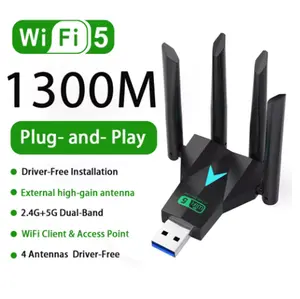 wifi router Dual Band 1300Mbps WiFi USB Adapter 2.4G/5Ghz Wi-Fi Dongle USB3.0 802.11AC 4-Antenna Wireless Receiver For PC/Laptop Driver Free