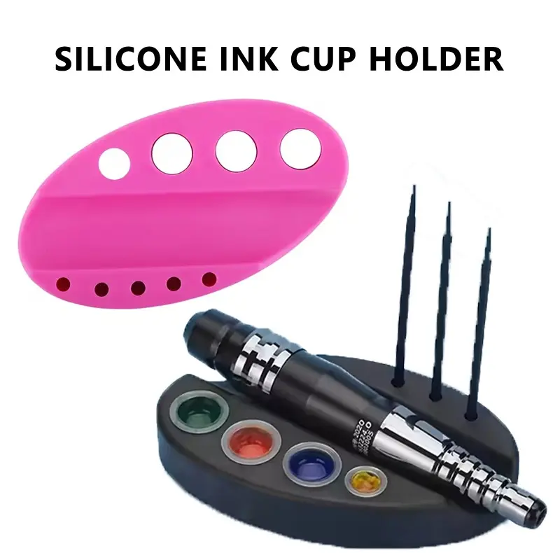 Silicone Tattoo Ink Cup Holder, Pigment Cup Tray & Paint Stand – Permanent Makeup Eyebrow Tool, Accessory Organizer Storage for Ink, Eyebrow, Cosmetic & Tattoo Supplies, Black & Pink Available