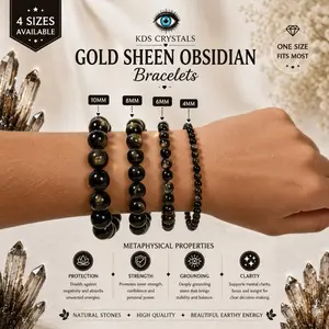 Gold Sheen Obsidian Bracelet, Natural Obsidian Crystal Bracelet, Protection Stone Jewelry, 4mm 6mm 8mm 10mm Beaded Bracelet