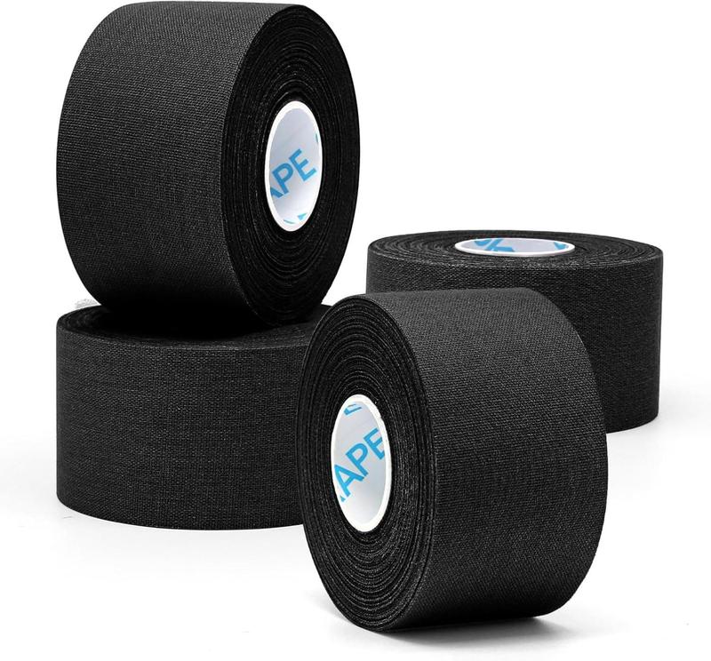 4 Rolls Black Athletic Tape, Sports Tape, Very Strong Easy Tear Wrist Ankle Tape, No Sticky Residue | Athletes, Medical, Athletic Trainers- 1.5inch x 15yards