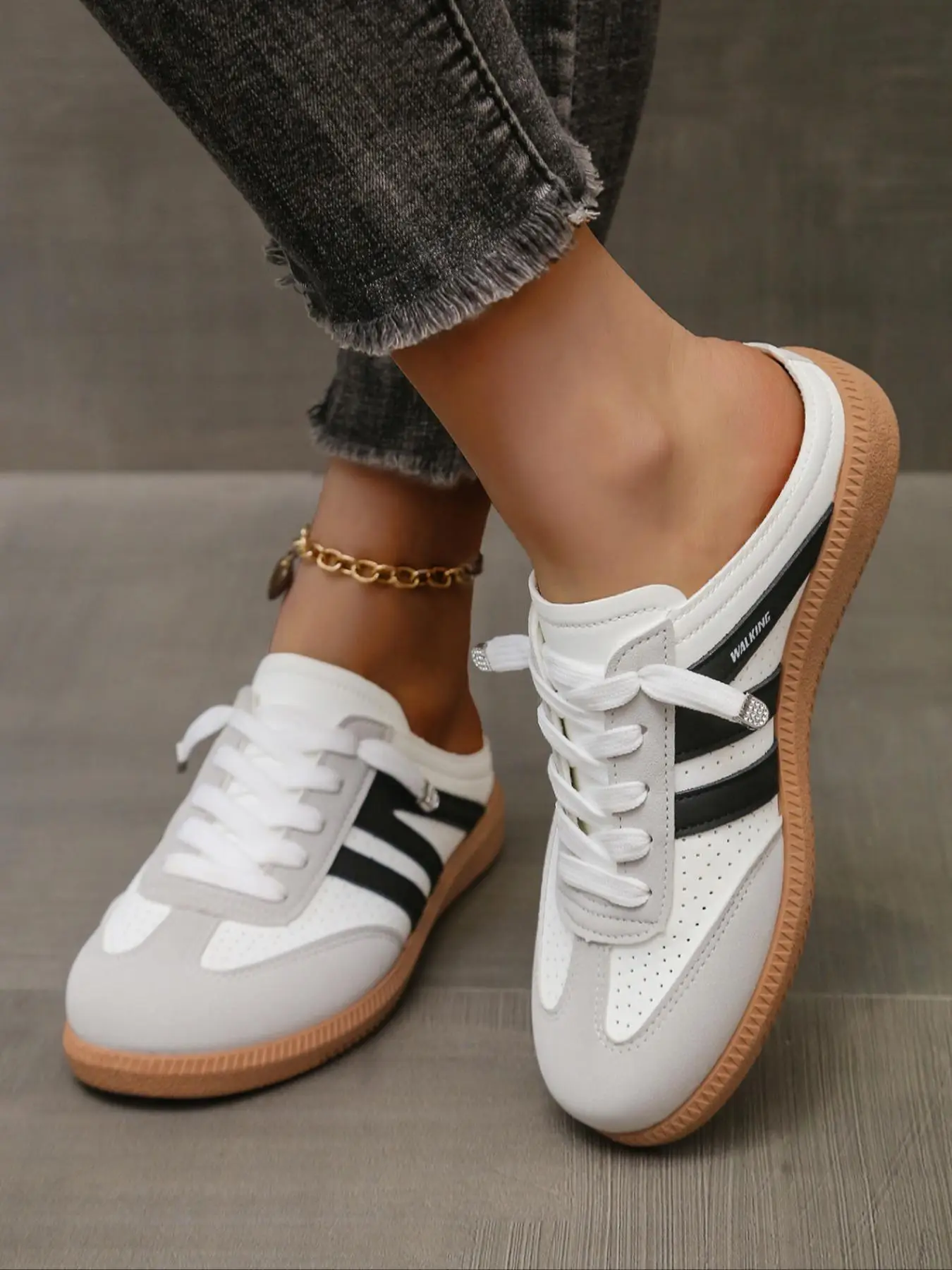 Women's Fashionable Patchwork Design Slip on Sneakers, Footwear White Cement Sneaker, Trending Shoes, Casual Comfortable Breathable Sports Shoes, Fema