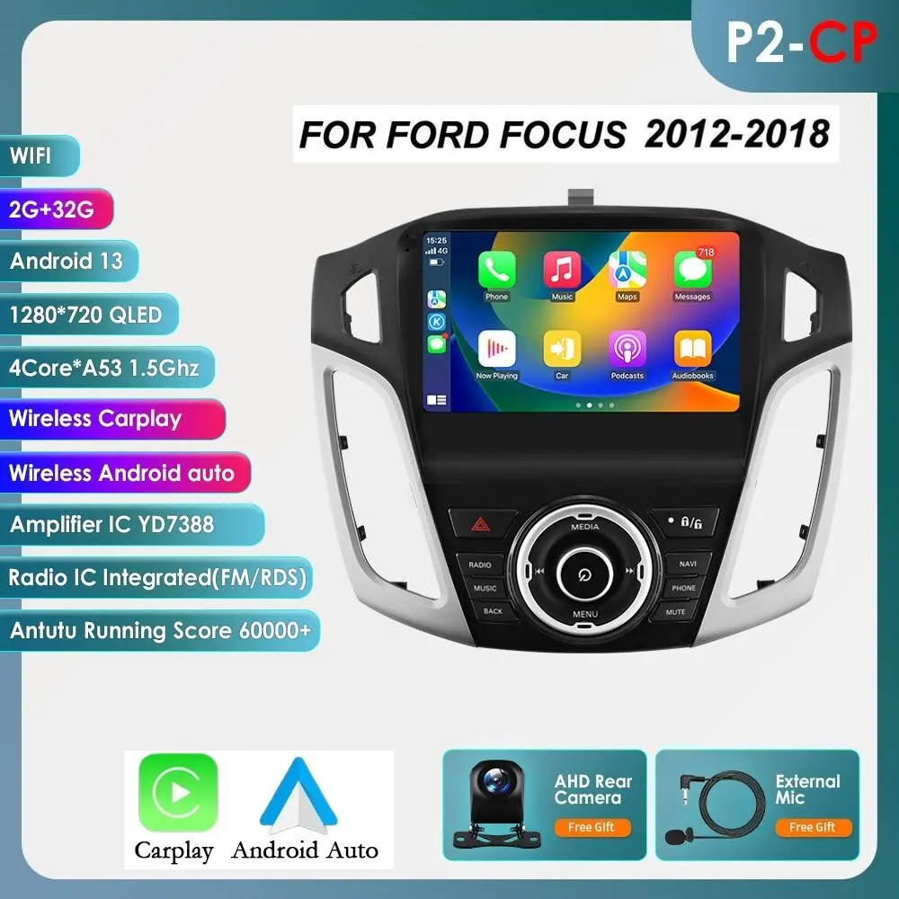 [Hizpo] 9-in 2Din Allwinner A100 Quad-Core Android Backlit LED Touchscreen Car Radio for Ford Focus 3 Mk 3 2011-2019, 32GB DDR3 2GB Flash GPS Nav Stereo with Bluetooth, CarPlay, Mirror Link, RDS, Rear View Camera Input