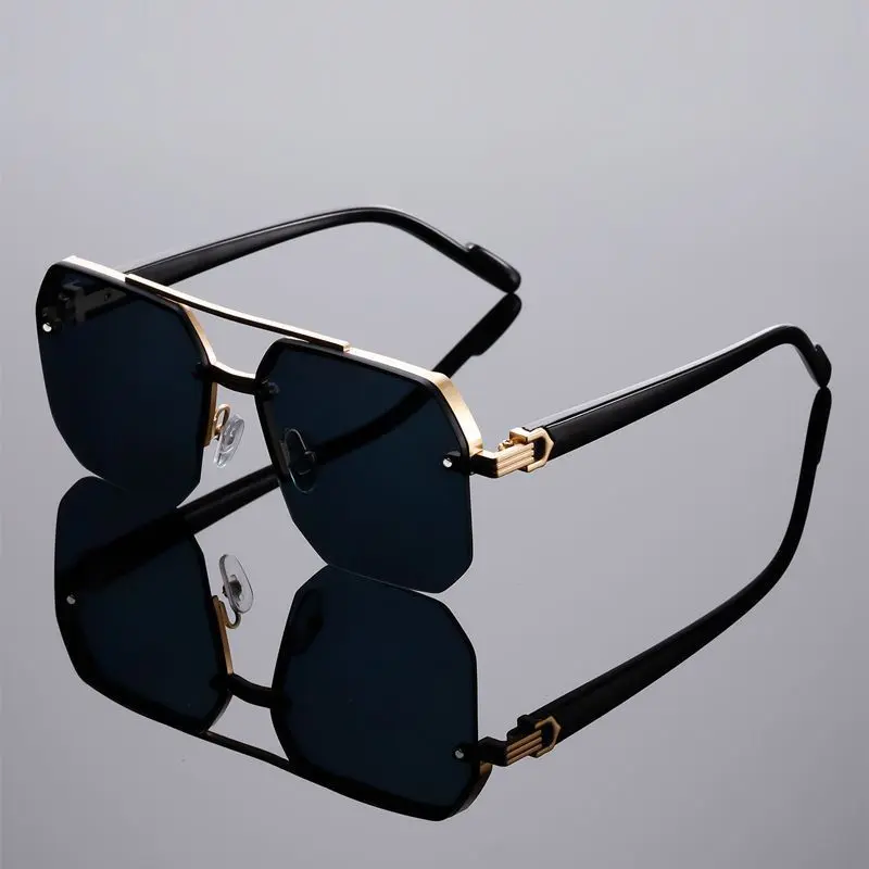 High-End Double-Bridge Unisex Sunglasses, Half-Frame UV Protection Eyewear with Streetwear Outfits Look for Outdoor Use,summervibes
