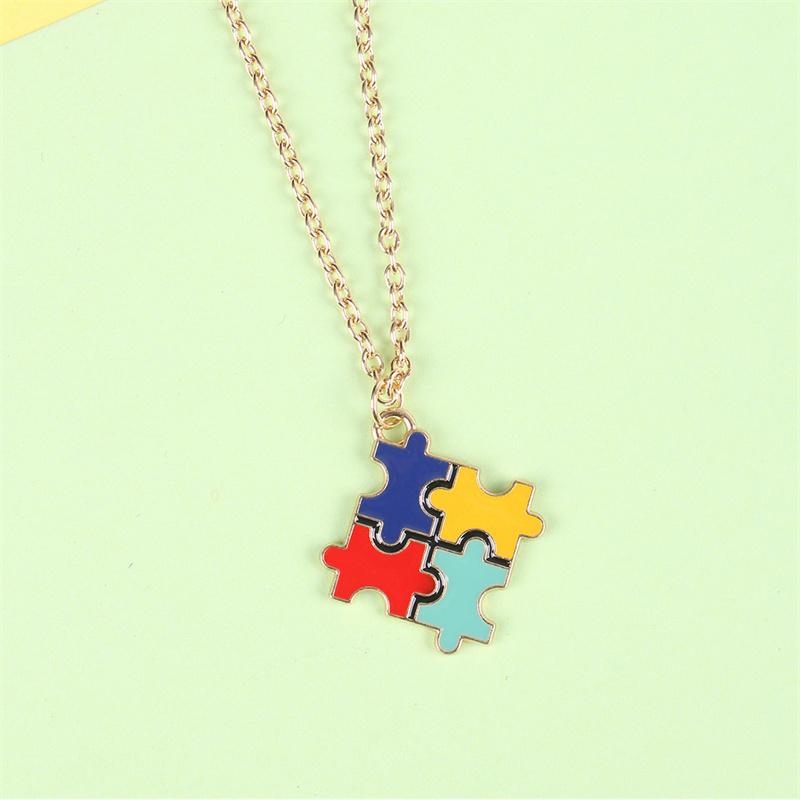 Creative Multi Color Puzzle Autism Awareness Enamel Pendant Necklace Best Friend Ladies Fashion Jewelry Accessories Gift Wholesa month supply Heart Style Choker