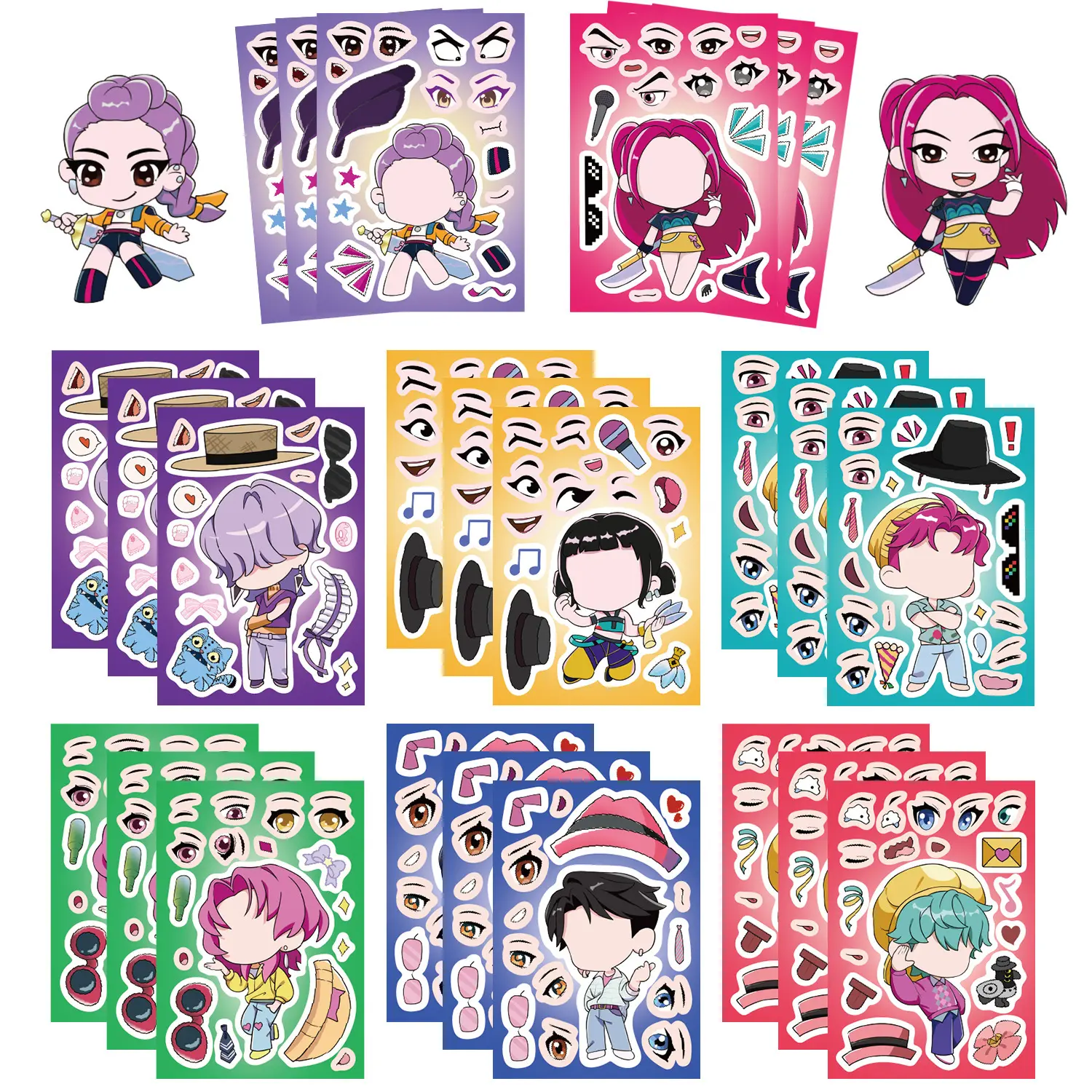 K-pop Witch Hunting Team Sticker Set, 8Pcs Christmas Themed Sticker Sheets & Collage Pack, DIY Craft Stickers for Kids, Ideal Party Favors & Holiday Gifts