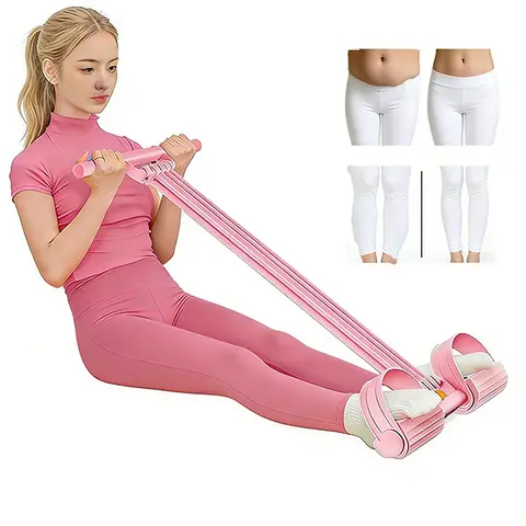 6-Strand Heavy Duty Abdominal Crunch Fitness Equipment – Leg & Core Workout, Sit-Up Assist, Home Gym Exercise, Non-Slip Foot Pedal & Resistance Bands (Portable)