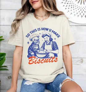 Retro Cat Biscuit Shirt, Gift for Cat Lover, Bread Making T-shirt, Gift for Baker, Cat Mom Funny Shirt, Cat Mama Birthday T-Shirt
