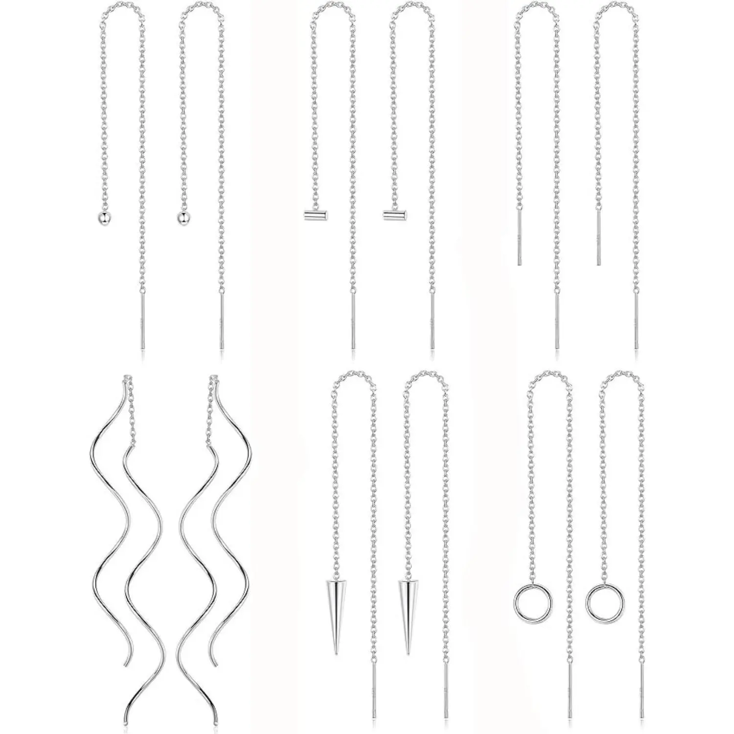 CASSIECA Women's 6-Pair Stainless Steel Earring Jewelry Set - Dainty Stacking Ear Stack Earrings, Lightweight Wave Threader, Sparkling Tassel Ball Dangle Drop, Minimalist Studs for Daily Summer Wear