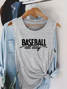 Women's Baseball All Day Print Round Neck Tank Top, Casual Sleeveless Top for Daily Wear, Ladies Clothes for All Seasons, Socks