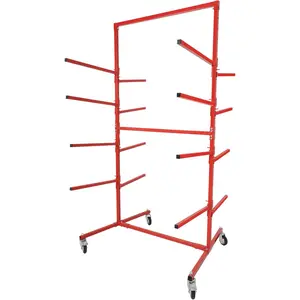Mobile Bumper Storage Rack w/Adjustable Shelving Auto Body Parts Management Storage Rack Standing Shelf Red Double-Sided