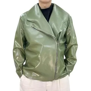 Men's & Women's Limited Edition Latex Jacket with Slit Zipper Green Unisex Design Versatile for Casual Wear
