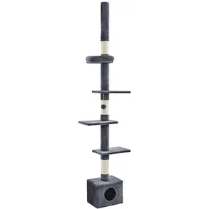 Costoffs Cat Tree 89–104.5” Adjustable Floor-to-Ceiling Tower for Large Cats – Tall Climbing Activity Center with Scratching Posts, Cozy Condo & Perches