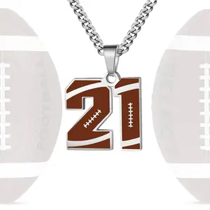 Stainless Steel Necklace Silver Men's Athlete Football Number Necklace Men's Daily Wear Gift