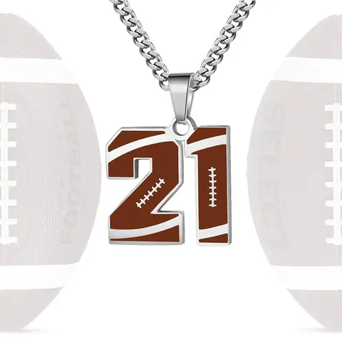 Stainless Steel Necklace Silver Men's Athlete Football Number Necklace Men's Daily Wear Gift