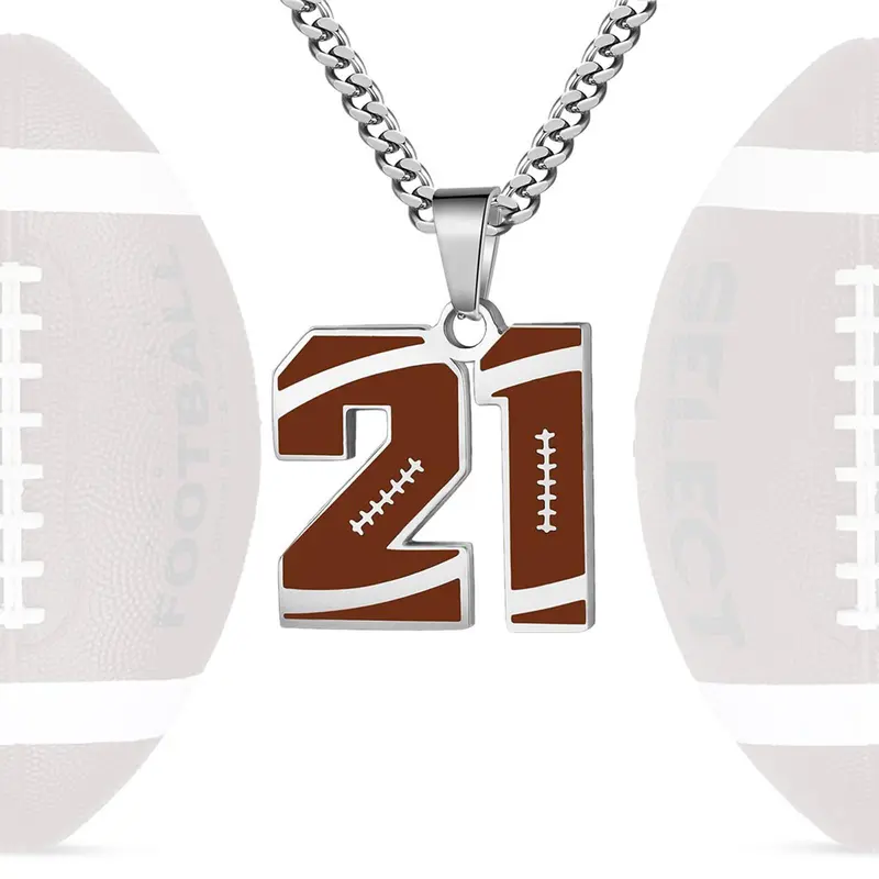 Stainless Steel Necklace Silver Men's Athlete Football Number Necklace Men's Daily Wear Gift