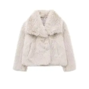 Women's Solid Color Faux Fur Fuzzy Jacket, Casual Long Sleeve Collared Fuzzy Coat for Fall & Winter, Women's Outerwear Clothing for Daily Wear, Cute Tops, Trending Clothing Women Womenswear Basic