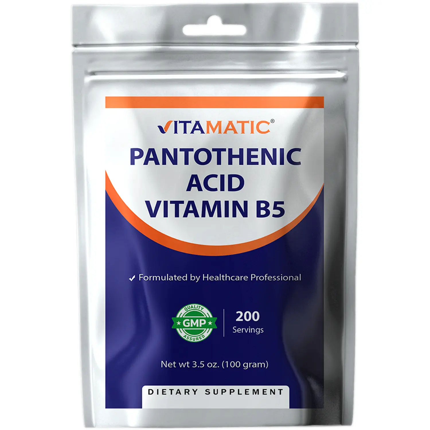 Vitamatic Pantothenic Acid Pure Powder 500 mg per Serving - 100 Grams - Also Called Vitamin B5-200 Servings