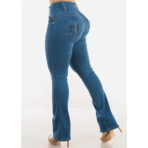 MX JEANS Push Up High Waist Bootcut Jeans Med Blue
