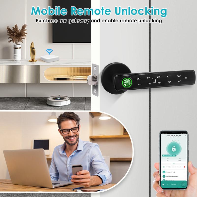 Smart  New 5-in-1 Smart Fingerorint Passcode Handle Lock – Fingerprint Passcode Key Card& Tuya App Unlock