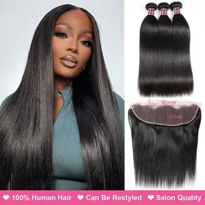 13×4 Lace Frontal With 3 Bundles Straight / Body Wave Human Hair Weave Bundles With Closure Hair Extension