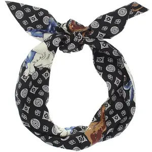 JuneStudioDesign Extra Long Wide Wired Cotton Pattern Headband|Tie Knot|Twisted|Fabric|Dolly Bow|Turban|Hair Bun|Ponytail Scarf|Braid Scarf|Hair Wrap|Vintage|Art Retro|Black Vintage|Pet lovers
