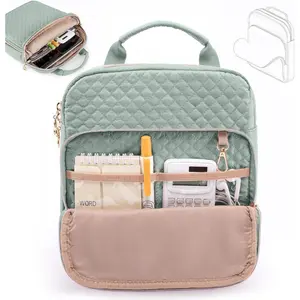 Book Sleeve with Zipper Quilted Book Carrier Multi Pocket Protector Case for Hardcover Books Study Supplies