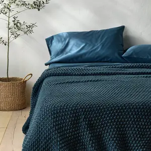 Full/Queen Chunky Knit Blanket Dark Blue - Casaluna