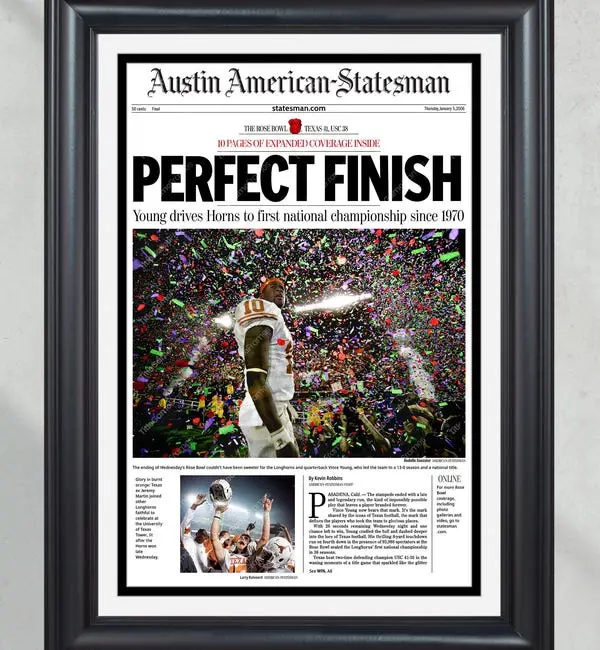 2005 Texas Longhorns 'Perfect Finish' Rose Bowl Victory Poster Print Newspaper - POSTER NO FRAME