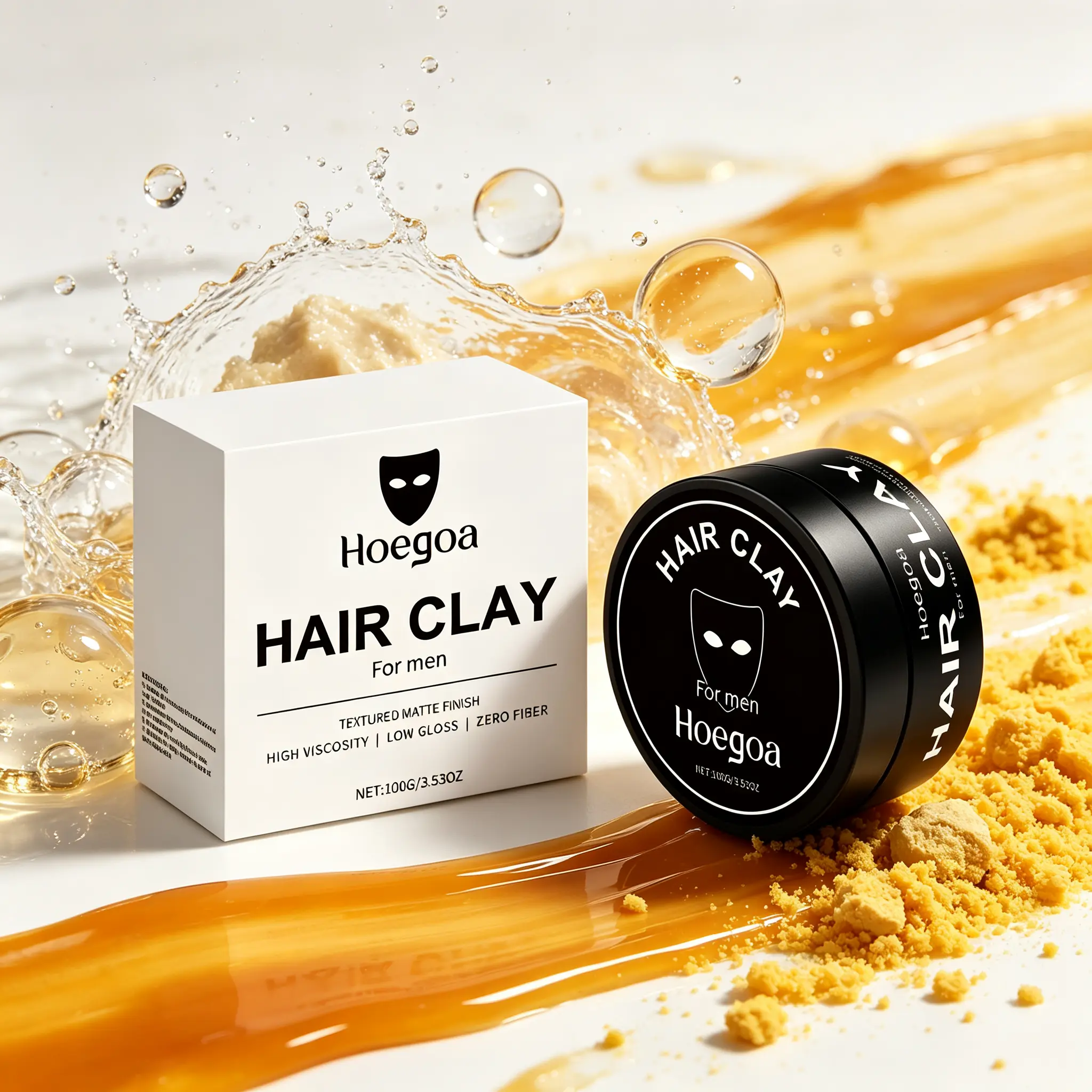 Hoegoa Men's Hair Clay (100g) - High Hold Matte Finish Styling Paste, Texturizing No-Shine Low-Gloss Wax, Strong Hold Sculpting Cream for Short to Medium Hair Daily Haircare