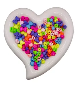 Pastel 4-Hole Craft Beads Mix – Bow, Heart, Star & Round Beads for DIY Keychains & Jewelry
