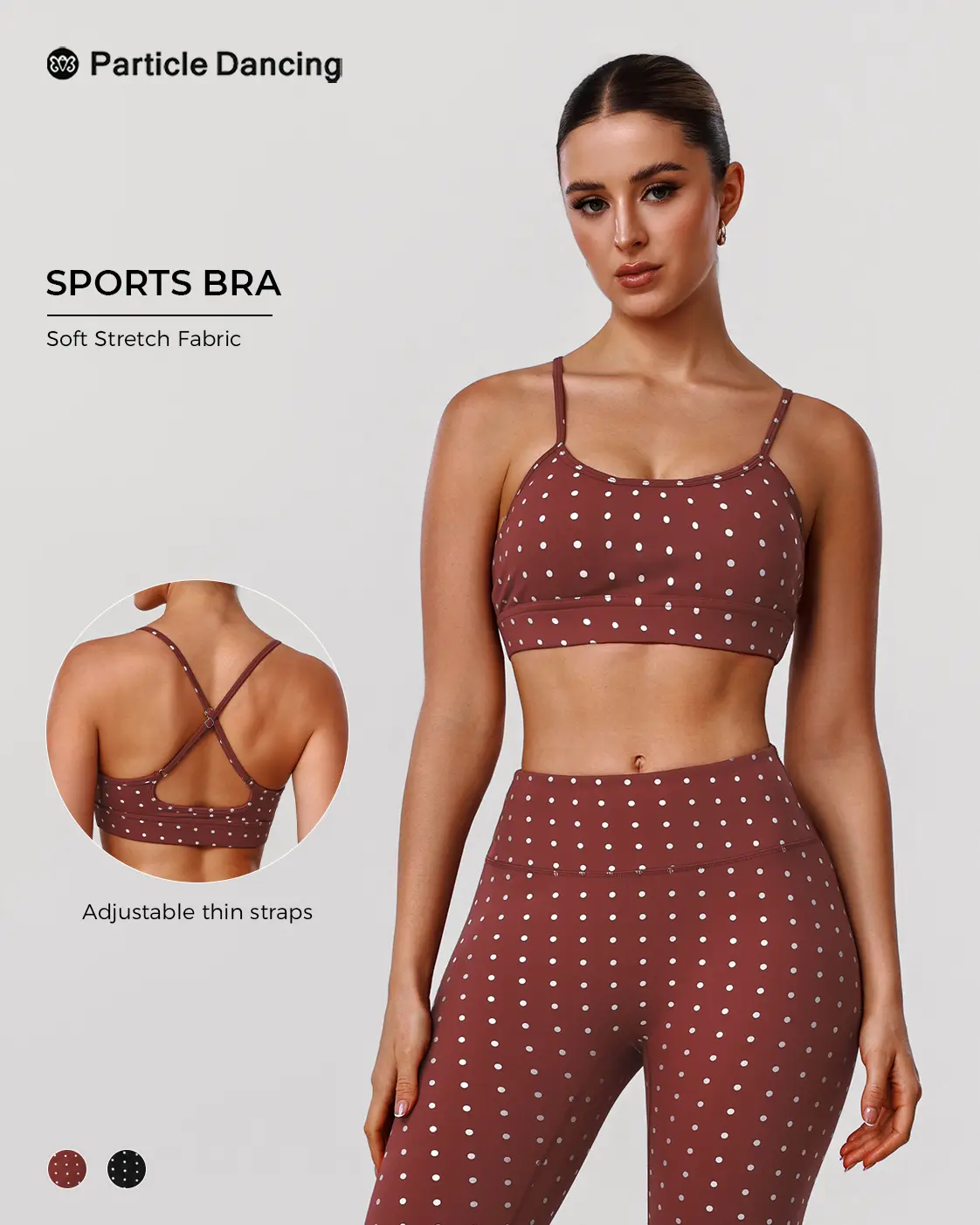Women’s Polka Dot Sports Bra, Adjustable Cross Back Workout Bra, Light Support Soft Stretch Yoga Bra for Pilates, Gym, Training and Daily Wear