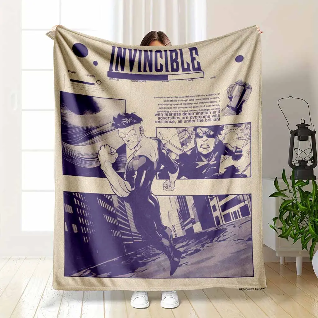 Invincible Mark Grayson Comic Art Collage Fan Gift — Lightweight Summer AC Blanket Vintage Halftone Print Thin Breathable Flannel Throw for AC Room Soft Cozy Sofa Bed Decor Gift Use