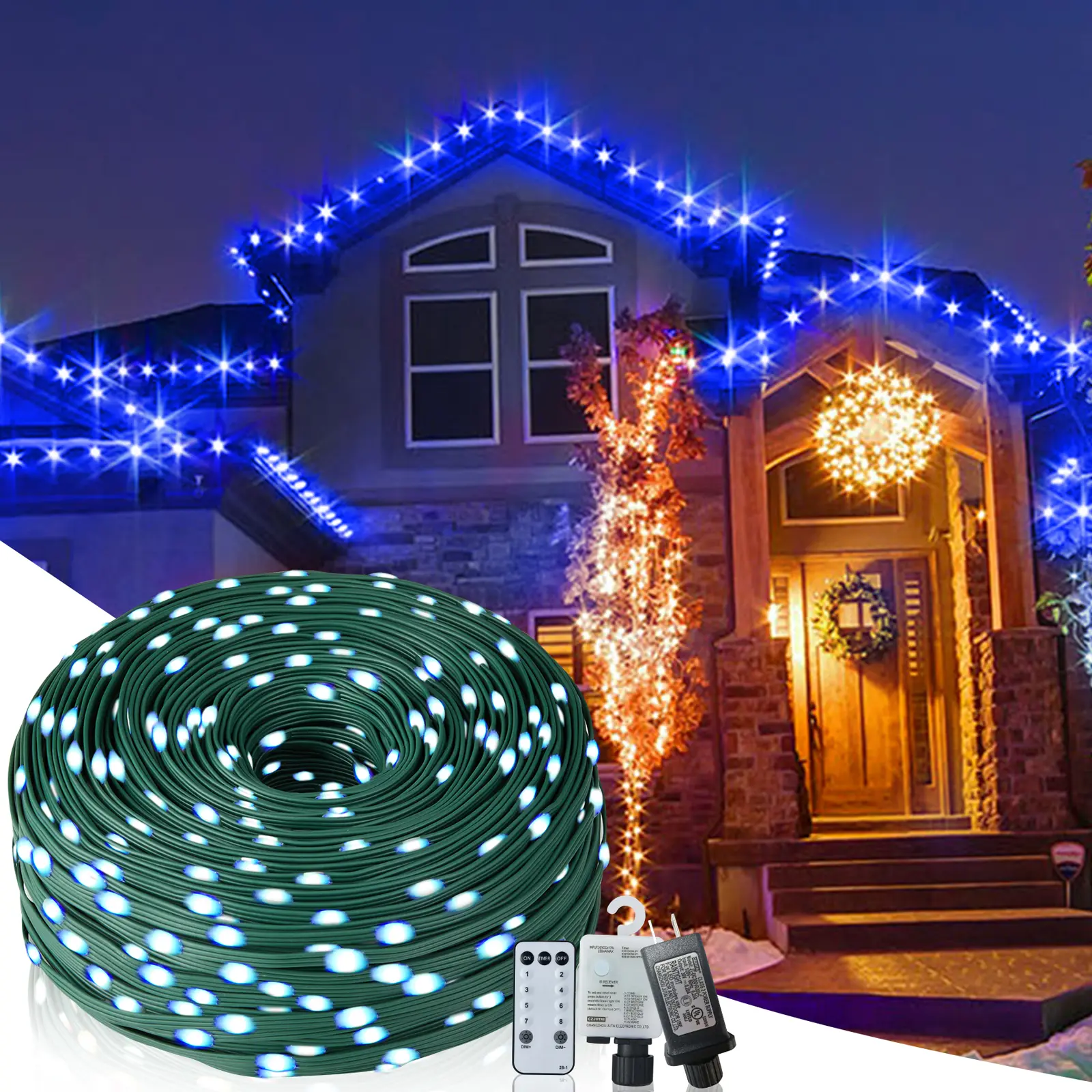 Christmas Rope Lights,1000LED/328Ft Outdoor Decorative String Strobe with 8 Modes/Remote/IP67 Waterproof/Timer/Memory Function for Xmas Holiday/Wedding/Party/DIY/Garden/Patio/Atmosphere Decor Round Backdrop Set Ornaments Decoration genderreveal balloon