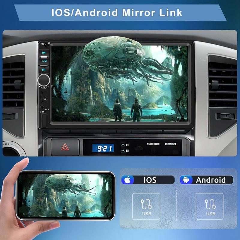 7 Inch Apple Carplay 2 Din Car Radio with Android Auto Bluetooth Handsfree Touchscreen Car Radio with Mirror Link FM/USB/AUX/EQ/TF/AUX/SWC + Rear Camera+Microphone