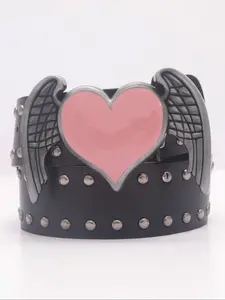 Women's Punk Style Rivet Decor Heart Shaped Buckle Belt, Fashion Y2K Belt for Party, Daily Clothing Decor, Trendy All-match & Exquisite Belt for Birthday Gift, Casual Modern Waistband, Adjustable Waist Belt, Fashion Belts