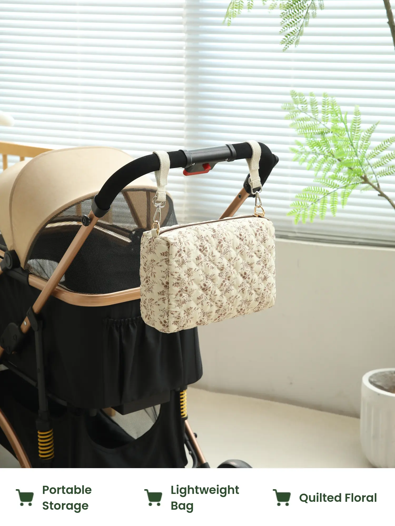 Quilted Floral Stroller Organizer Bag Portable Baby Hanging Storage for ...