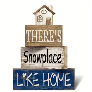 4 pcs Christmas Table Centerpiece Rustic Decorative, Tiered Tray Decor, Nativity Scene Wooden Decoration, Funny Gingerbread Christmas Sign, Block Signs Gift Farmhouse Winter Table Decoration for Home Kitchen, Room Decor Ornament