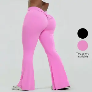 Women Seamless Butt Lifting Flared Leggings High Waist Bell Bottom Yoga Pants Bootcut