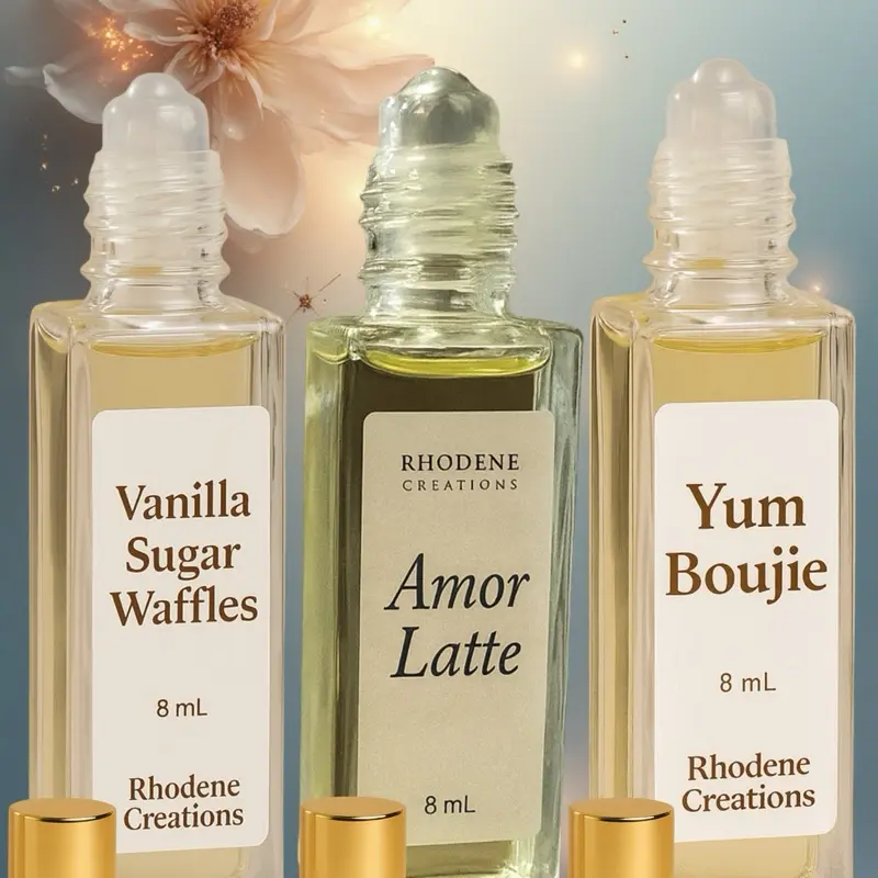 Rhodene Creations Rollerball Perfume Oil - Vanilla Sugar Waffles, Amor Latte, Yum Boujie - 8 mL - Fragrance for Men and Women