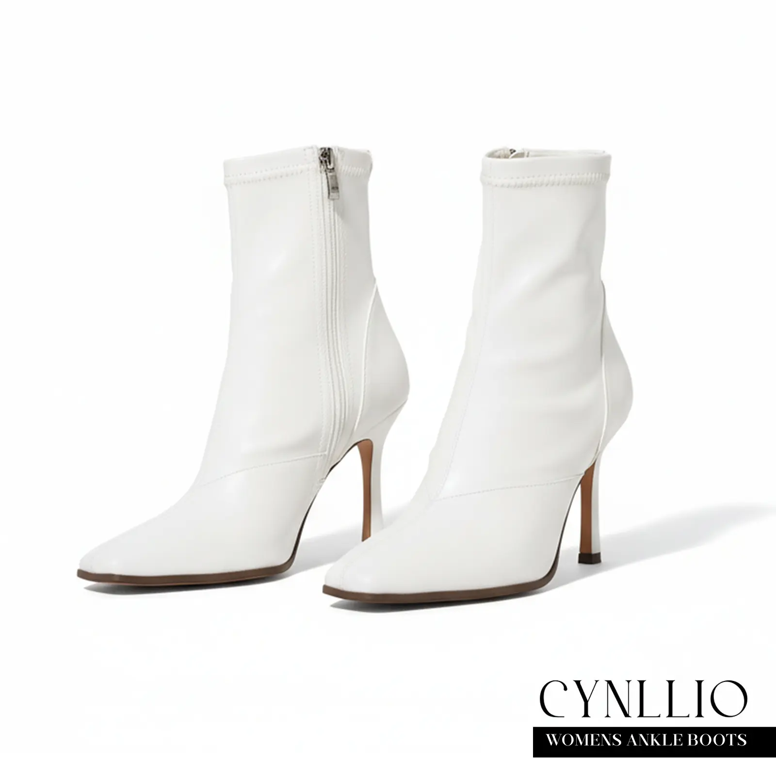 CYNLLIO Women Ankle Boots Elegant Square Toe Stiletto High Heels Short Booties Side Zipper Leather Fashion Closure Work Formal  Outdoor Summer
