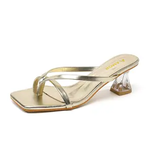 Amoji Women Flip Flop Kitten Heel Square Open Toe Thong Heeled Sandals 339 Elegant Gemstone Decor Flip Flops