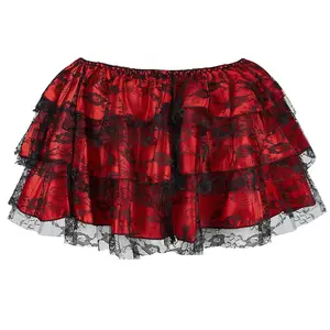 Milalee Steampunk Skirt Pirate Skirts Womens Dresses Steampunk Clothing for Women Vampire Skirts Red Bottoms with Black Lace Trim 7006