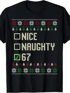 Funny 67 Naughty  Nice Ugly Sweater T-Shirt - Chri