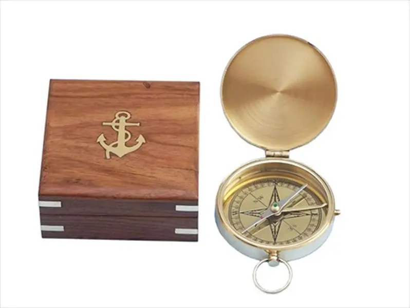 Solid Brass Gentlemens Compass With Rosewood Box 4 in. Compasses Decorative Accent