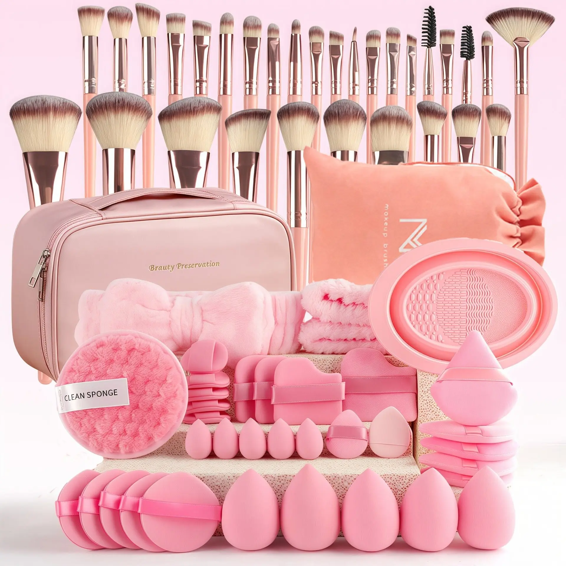 Professional Makeup Brush Set with Blending Sponge & Powder Puff, Multi-Functional Beauty Tools for Face and Eye Makeup