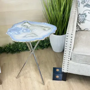 Natural Agate Side Table on Chrome Metal Base, 23.9" Tall #1341NA-001