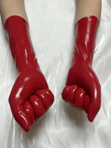 1 Pair 0.4mm Natural Latex One-Piece Gloves, Unisex Elastic Zentai Five-Finger Gloves, Medium Length, Ideal for Kigurumi, Cosplay, Halloween