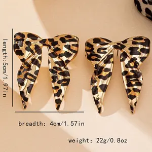 Gold Leopard Print Bow Knot Earrings 5cm x 4cm Lightweight 22g Fashion Accessory for Stylish Outfits