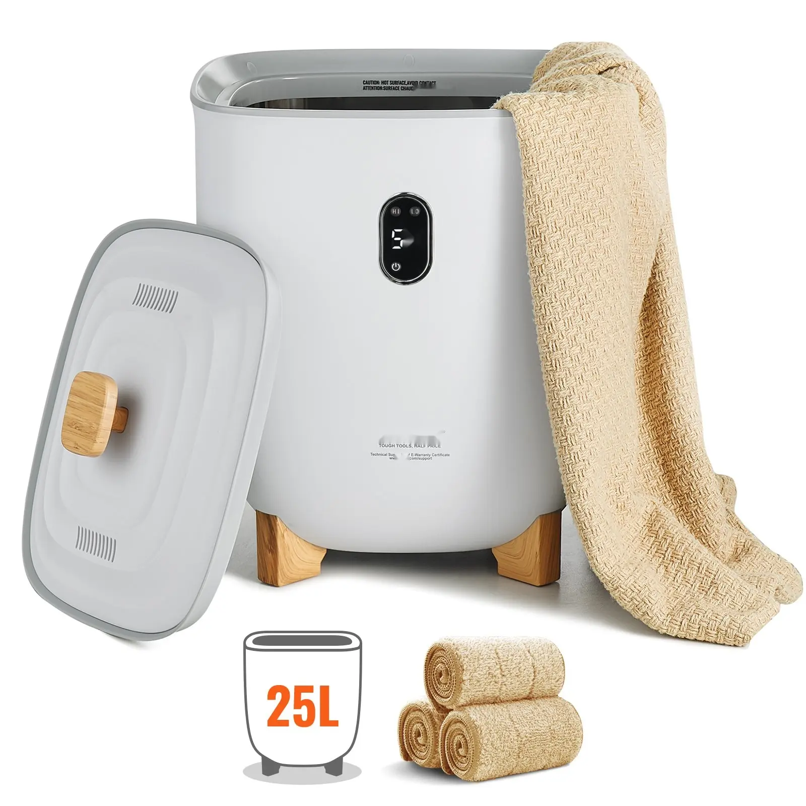Electric Towel Warmer 25L Bucket With 2 Heating Modes, Auto Shut Off Timers 20/40/60/90 Minutes, Bottom Heating Column, Bright LED Display, Large Capacity Towel Warmer For Bathroom, Spa, Robe, Blanket, Pajamas, PJs, Home Spa